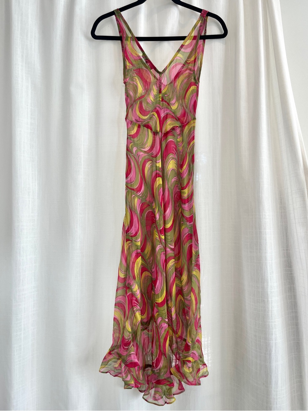 Vintage Betsey Johnson Pink & Green Swirl Maxi Slip Dress 90s/ Y2K - Picture 3 of 7